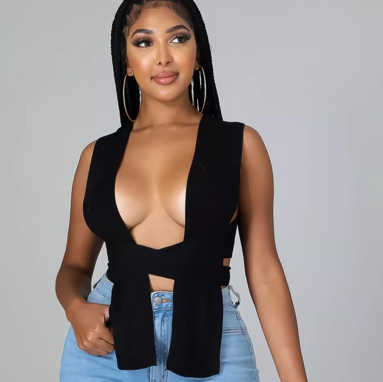 "Twinem" Wrap Top - Black
