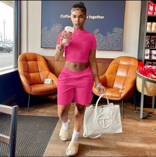 "Chill Biker" Short Set - Pink