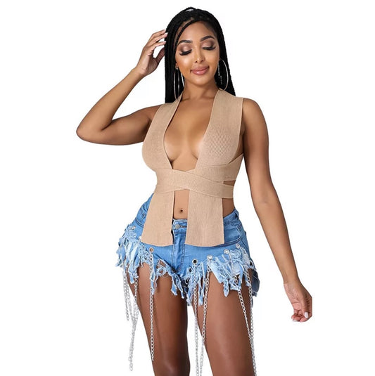 "Twinem" Wrap Top - Nude