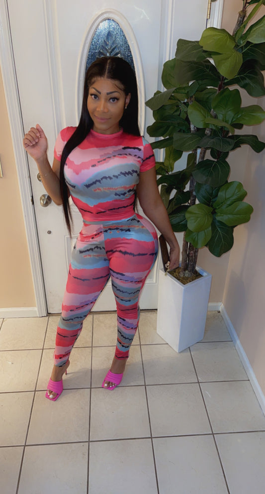 “CASUAL BODY SHAPED” Leggings Set -Pink