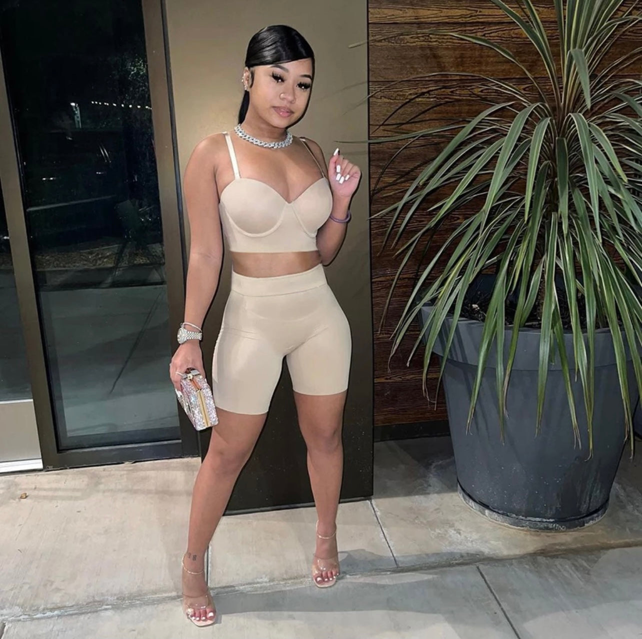 “HOT SUIT THIN” Two Pcs Set -Nude